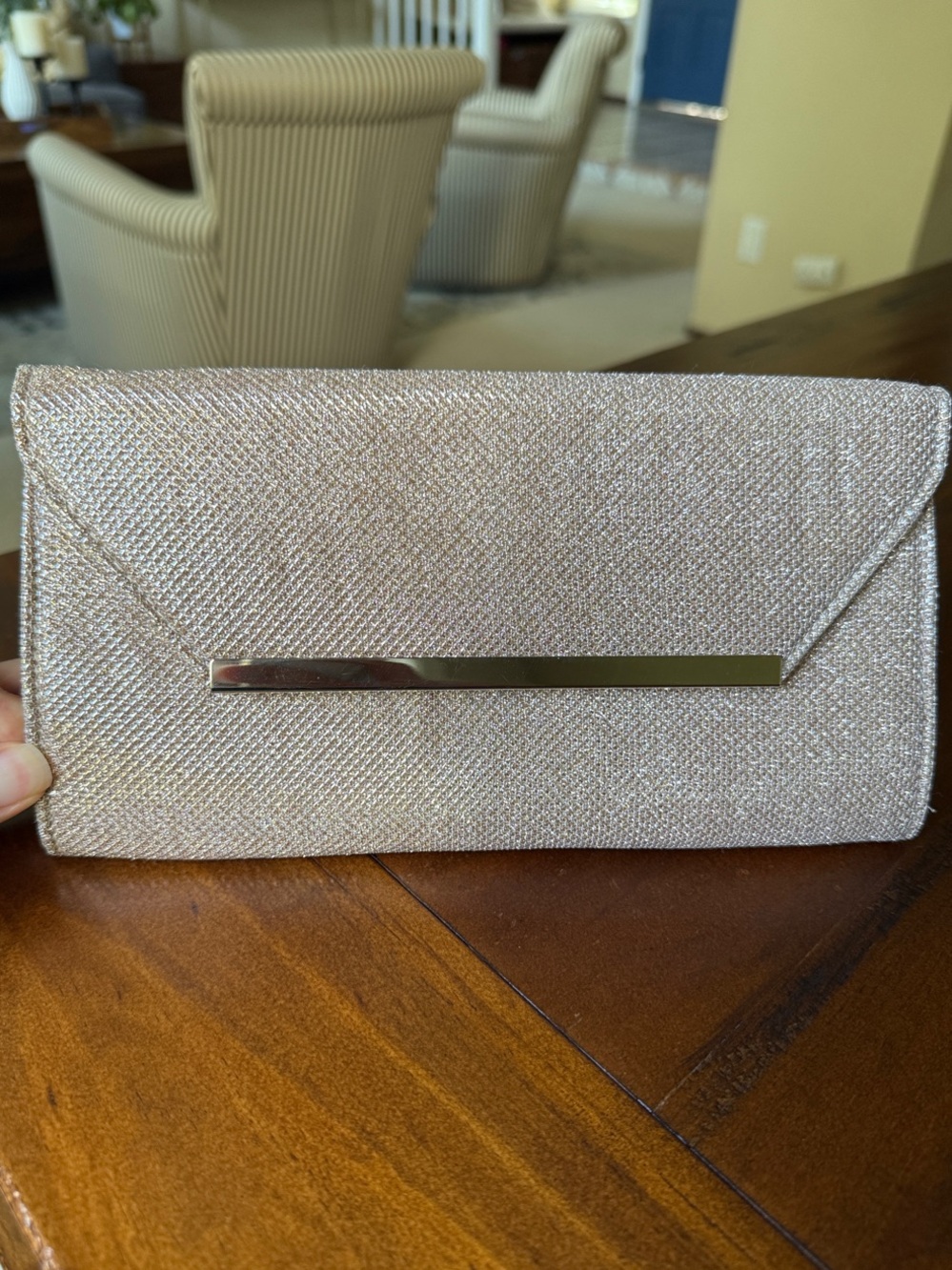 Elegant Shimmery Envelope Clutch with Chain